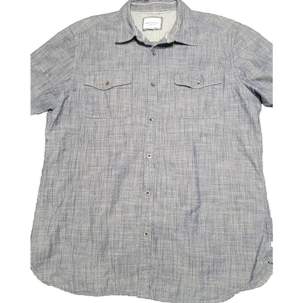 PD & C Shirt Mens Slim Fit L Gray Paper Denim Cloth Fabric Short Sleeve